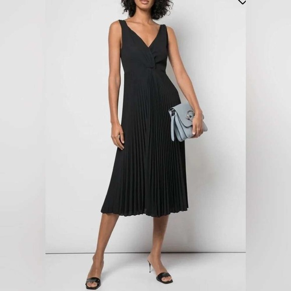 Vince Dresses & Skirts - NWT Vince Twist Front Pleated Black V-Neck Midi Dress Size 8 Quiet Luxury